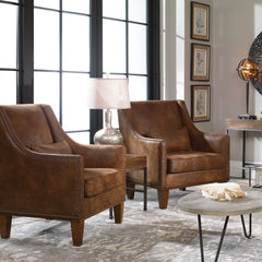 Clay Brown Leather Armchair - Ornate Home
