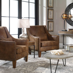 Clay Brown Leather Armchair - Ornate Home