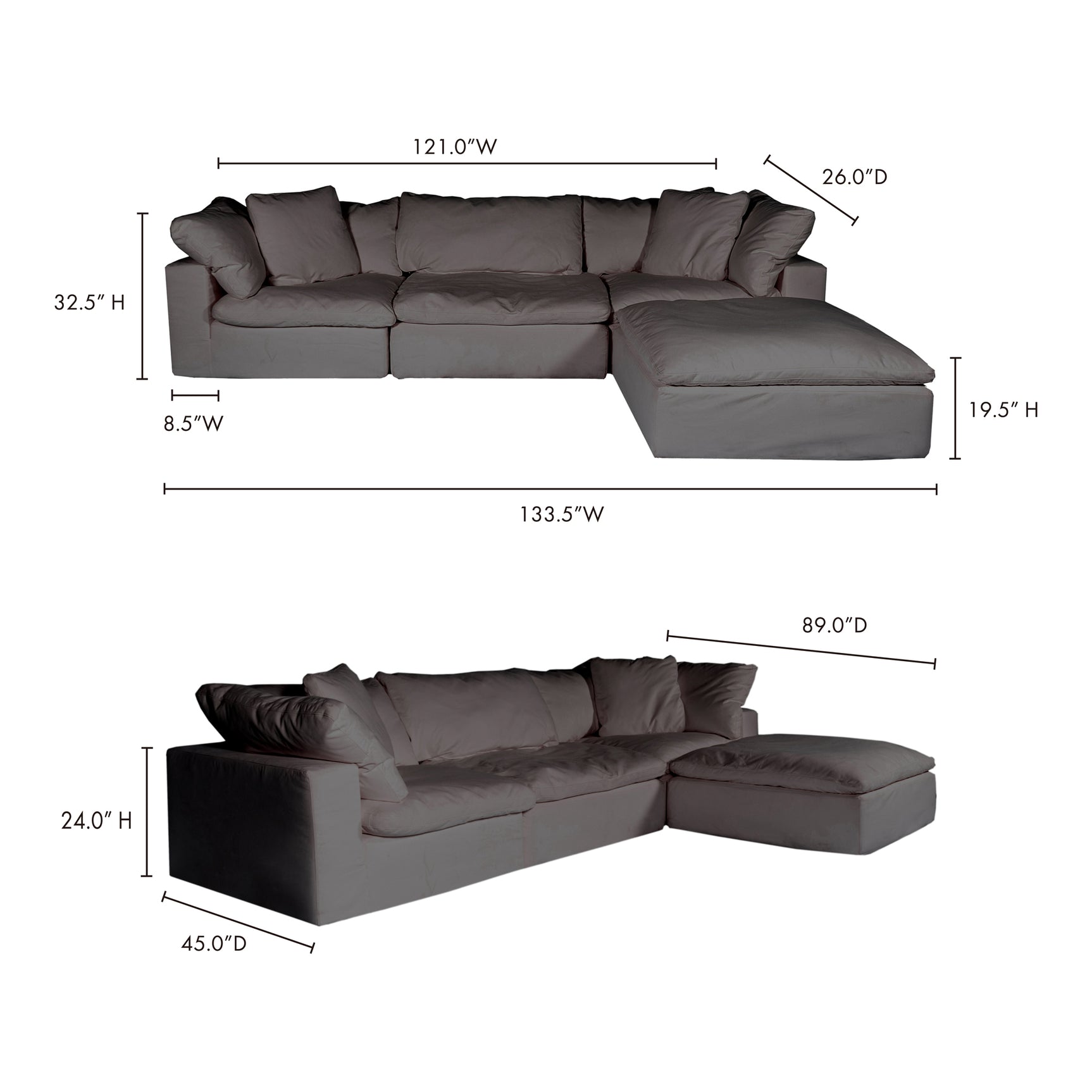 Clay Light Grey Lounge Modular Sectional - Ornate Home