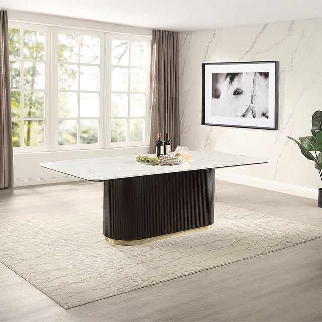 Clayten Engineering Natural Marble Top/Espresso Dining Table - Ornate Home