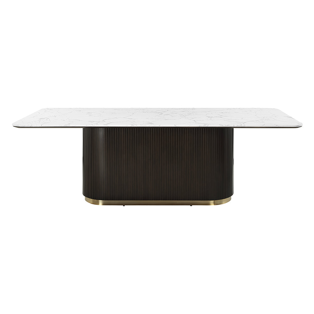 Clayten Engineering Natural Marble Top/Espresso Dining Table - Ornate Home
