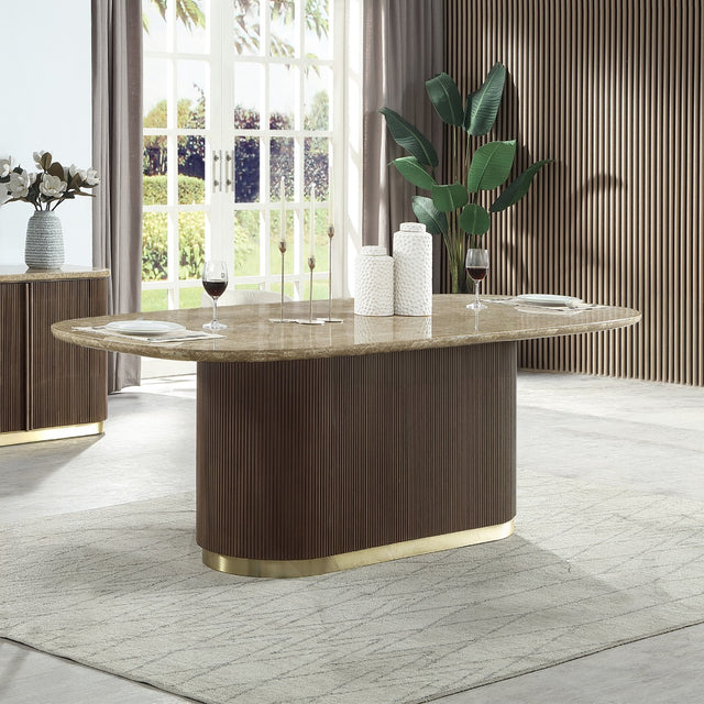 Clayten Natural/Brown Oak Dining Table w/Natural Marble Top - Ornate Home