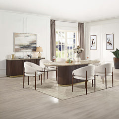 Clayten Natural/Brown Oak Dining Table w/Natural Marble Top - Ornate Home