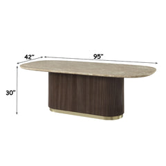 Clayten Natural/Brown Oak Dining Table w/Natural Marble Top - Ornate Home