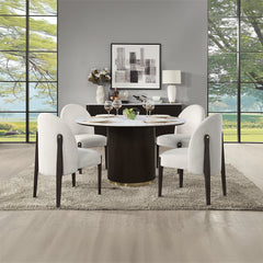 Clayten White/Espreeso Round Dining Table W/Marble - Ornate Home