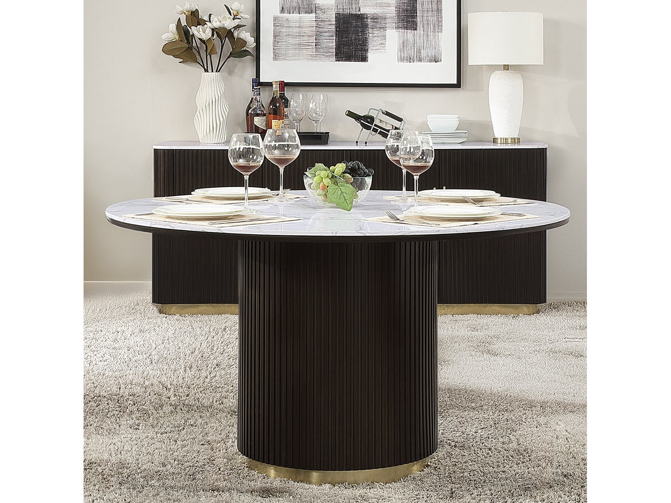 Clayten White/Espreeso Round Dining Table W/Marble - Ornate Home