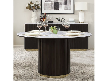 Clayten White/Espreeso Round Dining Table W/Marble - Ornate Home