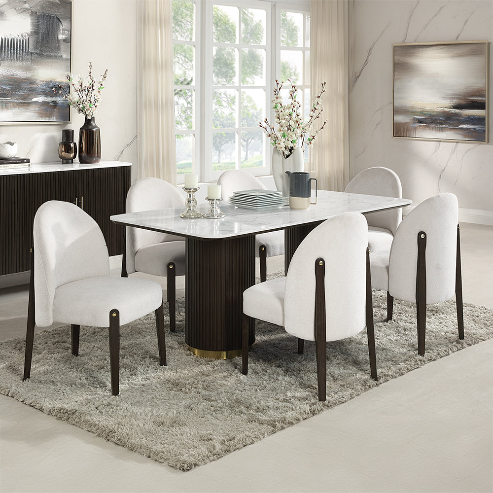 Clayten White/Espresso Dining Table w/ Natural Marble Top - Ornate Home