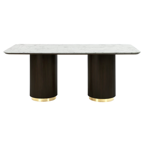 Clayten White/Espresso Dining Table w/ Natural Marble Top - Ornate Home