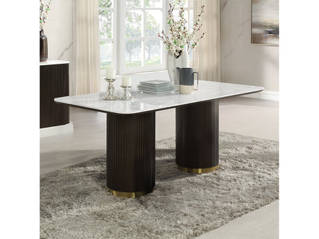 Clayten White/Espresso Dining Table w/ Natural Marble Top - Ornate Home