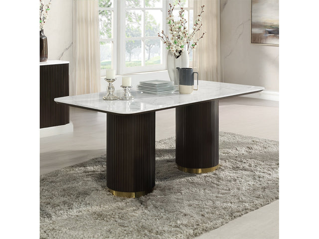 Clayten White/Espresso Dining Table w/ Natural Marble Top - Ornate Home