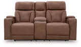 Clean-Slate Caramel Power Reclining Loveseat with Console (Online Special Price) - Ornate Home