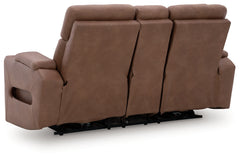Clean-Slate Caramel Power Reclining Loveseat with Console - Ornate Home