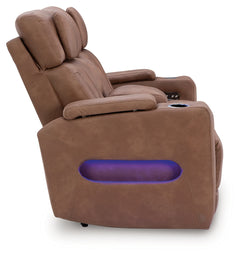 Clean-Slate Caramel Power Reclining Loveseat with Console - Ornate Home