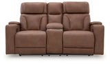 Clean-Slate Caramel Power Reclining Loveseat with Console - Ornate Home