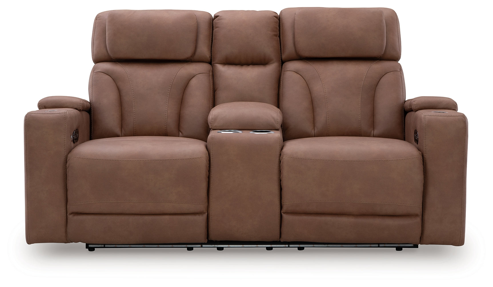 Clean-Slate Caramel Power Reclining Loveseat with Console - Ornate Home