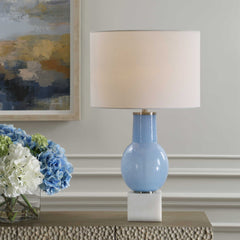 Clear Sky Blue Glass Table Lamp - Ornate Home