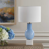 Clear Sky Blue Glass Table Lamp - Ornate Home