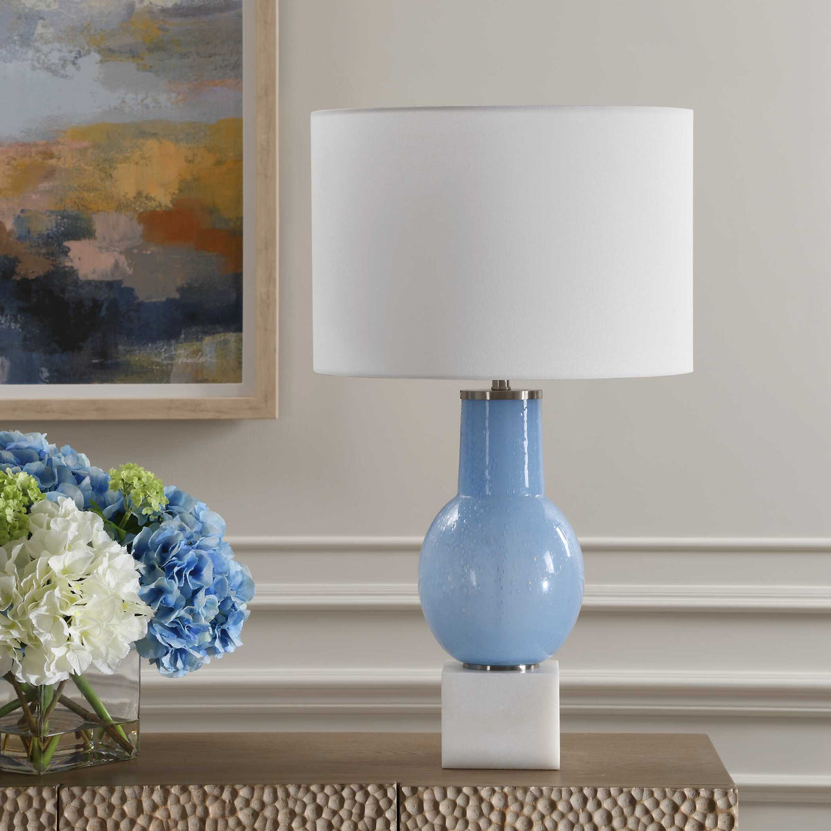 Clear Sky Blue Glass Table Lamp - Ornate Home