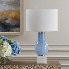 Clear Sky Blue Glass Table Lamp - Ornate Home
