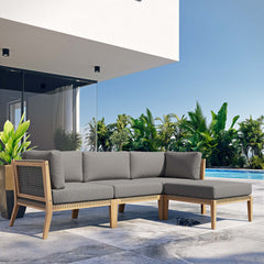 Clearwater Gray/Graphite 4-Piece Outdoor Patio Teak Wood Sectional Sofa - Ornate Home