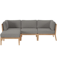 Clearwater Gray/Graphite 4-Piece Outdoor Patio Teak Wood Sectional Sofa - Ornate Home