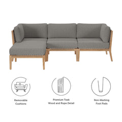 Clearwater Gray/Graphite 4-Piece Outdoor Patio Teak Wood Sectional Sofa - Ornate Home
