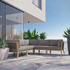 Clearwater Gray/Graphite 5-Piece Outdoor Patio Teak Wood Sectional Sofa - Ornate Home