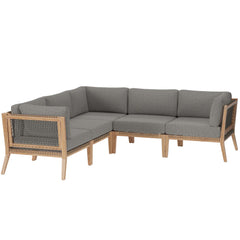 Clearwater Gray/Graphite 5-Piece Outdoor Patio Teak Wood Sectional Sofa - Ornate Home