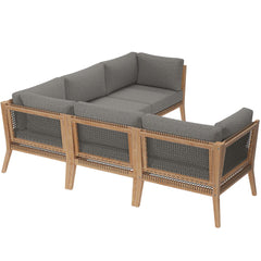 Clearwater Gray/Graphite 5-Piece Outdoor Patio Teak Wood Sectional Sofa - Ornate Home