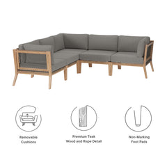 Clearwater Gray/Graphite 5-Piece Outdoor Patio Teak Wood Sectional Sofa - Ornate Home