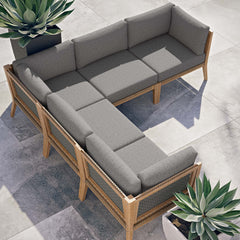 Clearwater Gray/Graphite 5-Piece Outdoor Patio Teak Wood Sectional Sofa - Ornate Home