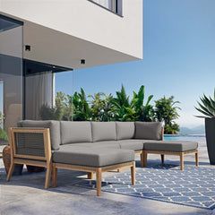 Clearwater Gray/Graphite 6-Piece Outdoor Patio Teak Wood Sectional Sofa - 55x116" - Ornate Home