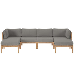 Clearwater Gray/Graphite 6-Piece Outdoor Patio Teak Wood Sectional Sofa - 55x116" - Ornate Home