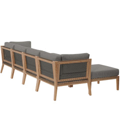 Clearwater Gray/Graphite 6-Piece Outdoor Patio Teak Wood Sectional Sofa - 55x116" - Ornate Home