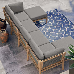 Clearwater Gray/Graphite 6-Piece Outdoor Patio Teak Wood Sectional Sofa - 55x116" - Ornate Home