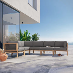 Clearwater Gray/Graphite 6-Piece Outdoor Patio Teak Wood Sectional Sofa - 87x116" - Ornate Home
