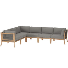 Clearwater Gray/Graphite 6-Piece Outdoor Patio Teak Wood Sectional Sofa - 87x116" - Ornate Home