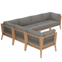 Clearwater Gray/Graphite 6-Piece Outdoor Patio Teak Wood Sectional Sofa - 87x116" - Ornate Home