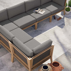Clearwater Gray/Graphite 6-Piece Outdoor Patio Teak Wood Sectional Sofa - 87x116" - Ornate Home