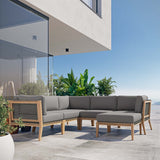 Clearwater Gray/Graphite 6-Piece Outdoor Patio Teak Wood Sectional Sofa - 87x87" - Ornate Home