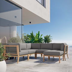 Clearwater Gray/Graphite 6-Piece Outdoor Patio Teak Wood Sectional Sofa - 87x87" - Ornate Home