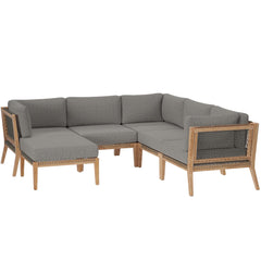 Clearwater Gray/Graphite 6-Piece Outdoor Patio Teak Wood Sectional Sofa - 87x87" - Ornate Home