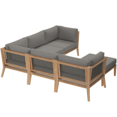 Clearwater Gray/Graphite 6-Piece Outdoor Patio Teak Wood Sectional Sofa - 87x87" - Ornate Home