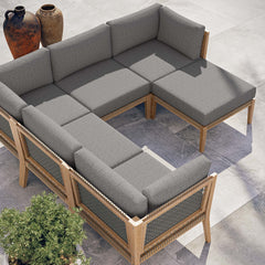 Clearwater Gray/Graphite 6-Piece Outdoor Patio Teak Wood Sectional Sofa - 87x87" - Ornate Home