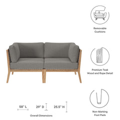 Clearwater Gray/Graphite Outdoor Patio Teak Wood Loveseat - Ornate Home