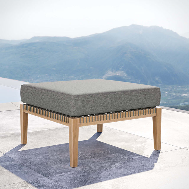 Clearwater Gray/Graphite Outdoor Patio Teak Wood Ottoman - Ornate Home
