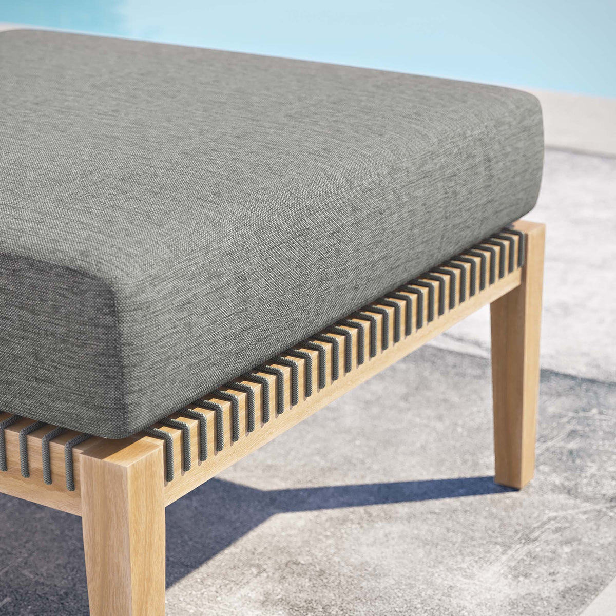 Clearwater Gray/Graphite Outdoor Patio Teak Wood Ottoman - Ornate Home