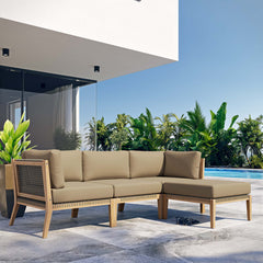 Clearwater Gray Light Brown 4-Piece Outdoor Patio Teak Wood Sectional Sofa - Ornate Home