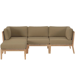 Clearwater Gray Light Brown 4-Piece Outdoor Patio Teak Wood Sectional Sofa - Ornate Home